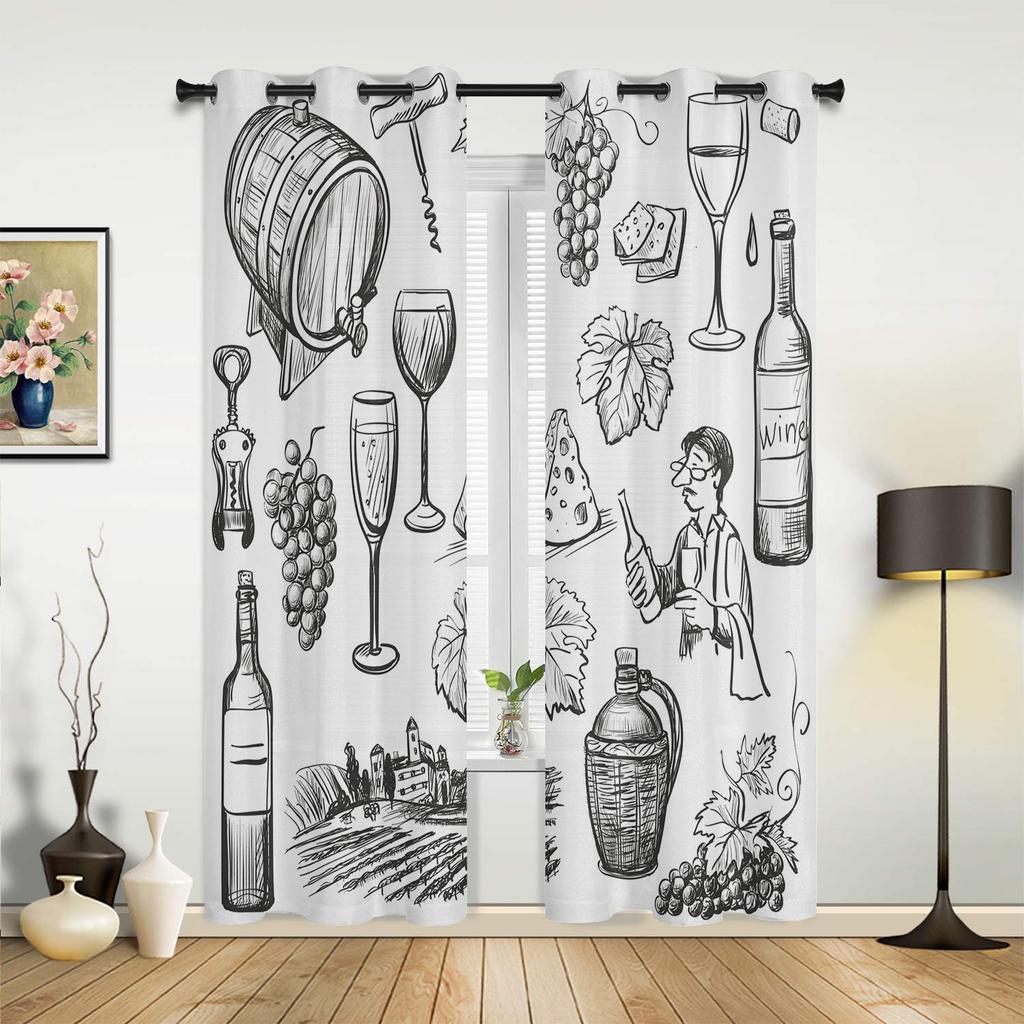 Cask Wine Glass Beer Stone Brick Retro Window Curtains Home Decor Living Room Curtains Kid's Room Cortinas For Kitchen Bedroom