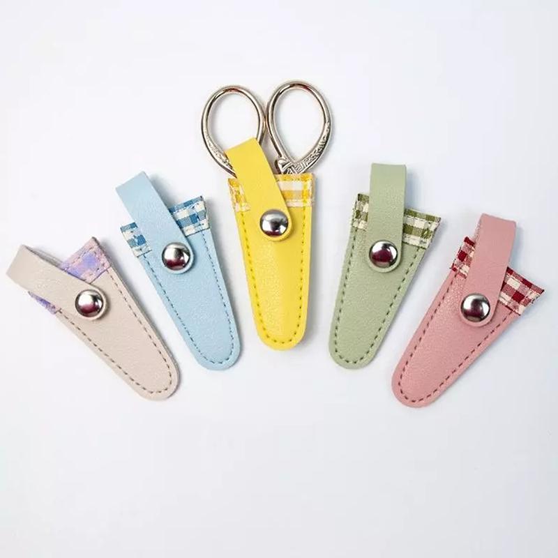 Colorful Vintage Embroidery Scissors Sheath Lattice Scissors Protective Cover Small Sharp Pointed Scissors Protection Case Home