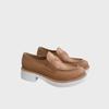Haute Couture Triangle Logo Lychee Pattern Leather Loafers - Versatile British Style Round Toe with Beaded Edge, Thick Sole.