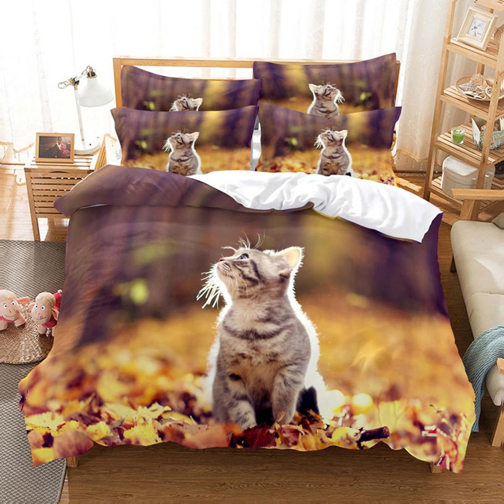 3D Cat Cute Kitten Pattern Duvet Cover Cat Kids Bedroom Decoration Cat Bedding Set for Women Girls Boys Gifts with Zipper 3pcs