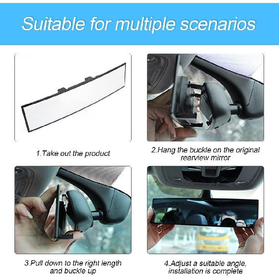 Car Rearview Mirrors, Shock Resistant Interior Clip-On Panoramic Rear View Mirror For Car, Wide Viewing Range, 12 Inch HD Universal Use For Cars,