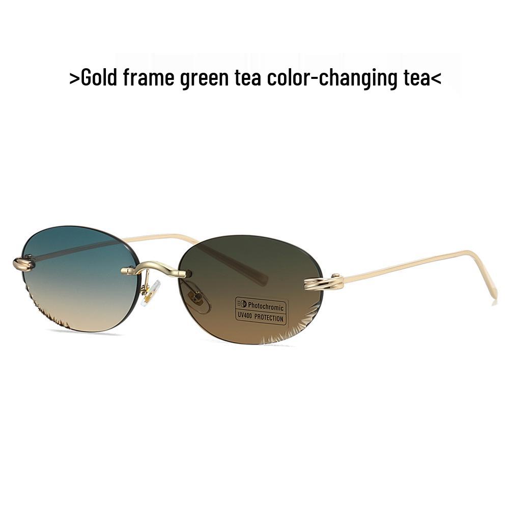 Fotochromowe Bezramowe Owalne Damskie Okulary Przeciwsłoneczne - Ochrona UV i Modny Styl INS (Model 2509)