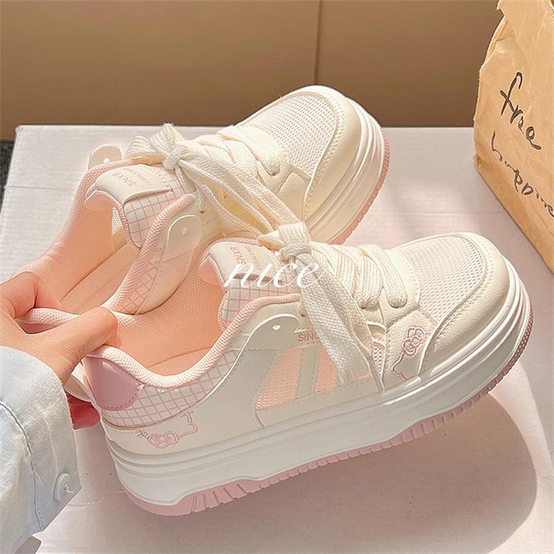 2025 Women's White Mesh Sneakers: Breathable, Thick-Soled, Versatile Casual Skate Shoes for Summer