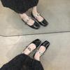 Niche Square Head Sequined Buckle Mary Jane Shoes Women's New Silver with Skirt Flat Shoes