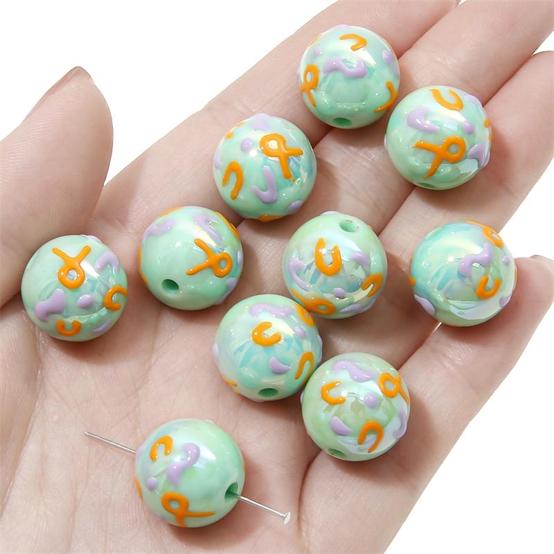 1PC Colorful Acrylic Cartoon Creative Round Beads For Jewelry Making DIY Bracelet Phone Chain