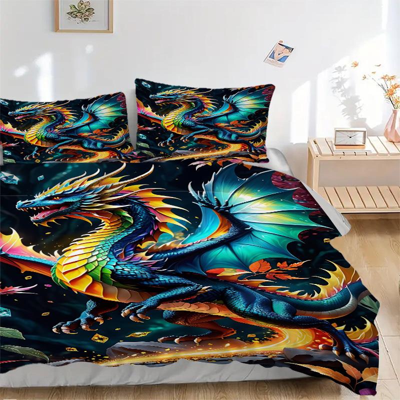3pcs bedding set Fantasy Dragon Includes 1 Comforter + 2 Pillowcases, Without Pillow Inserts, Soft Comfortable, Lightweight Breathable054