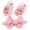 Newborn Baby Girls Shoes Bow Breathable Anti-Slip Summer Shoes Sandals+Headband 0-18M