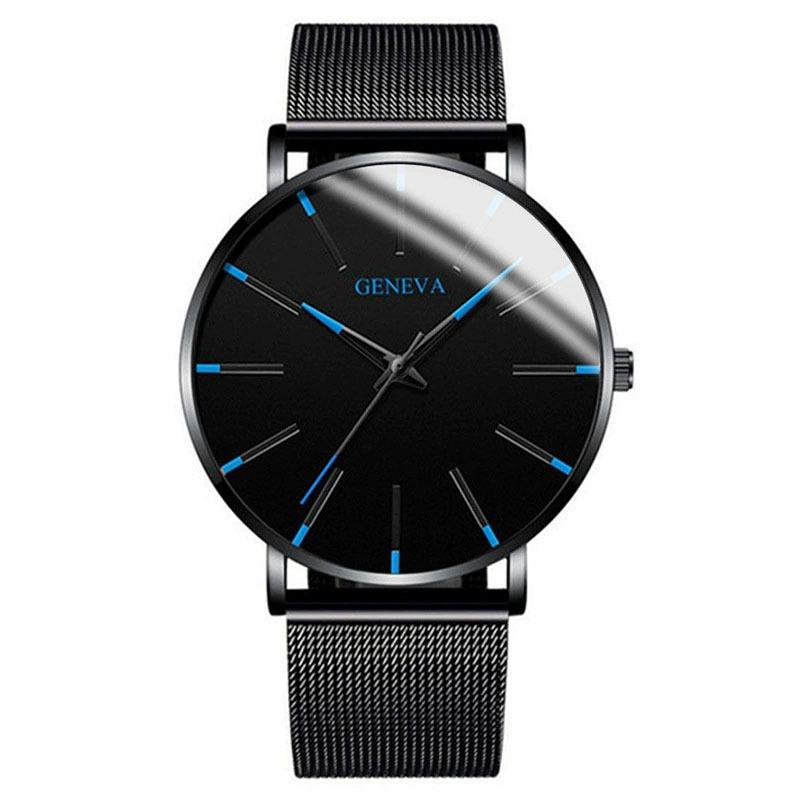 Geneva Men s Watch Fashion Blue Needle Quartz Watch Simple Business Mesh Watch