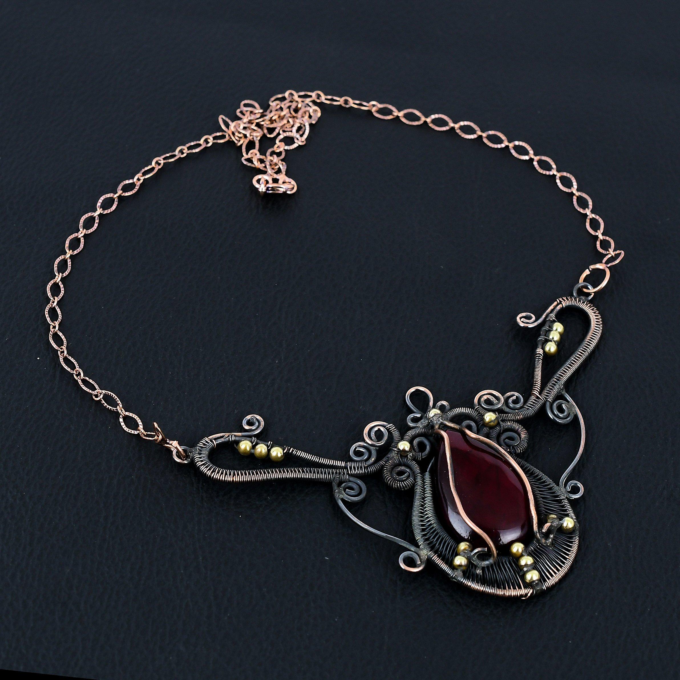 

Довольно красный флэш-лабрадорит, драгоценный камень, ожерелье ручной работы из чистой медной проволоки, ювелирное изделие 18 Inches красный