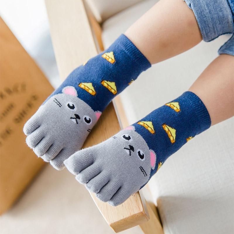 Boys Girls Cute Cartoon Five Fingers Sock Kids Breathable Toe Cotton Hosiery