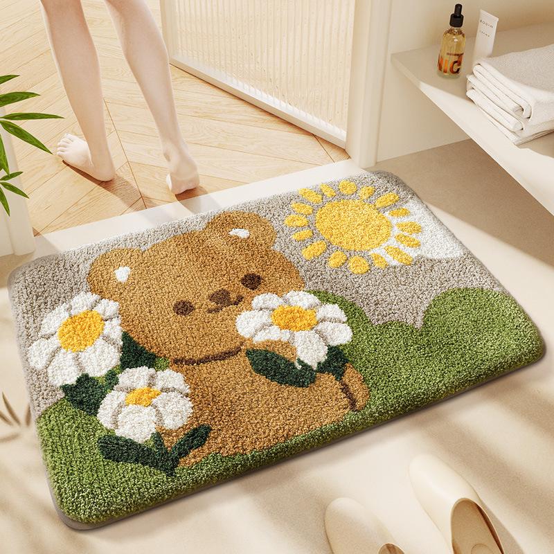 Süßer Bär Imitation Kaschmir Fußmatte Badezimmer Rutschfeste Matte Weiche und Schmutzabweisende Fußmatte Schlafzimmer Kühlende Bodenmatte