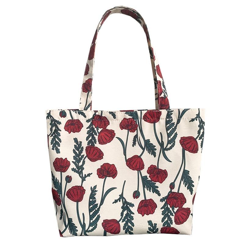 Floral Print Portable Polyester Hand Carry Lunch Tote Bag