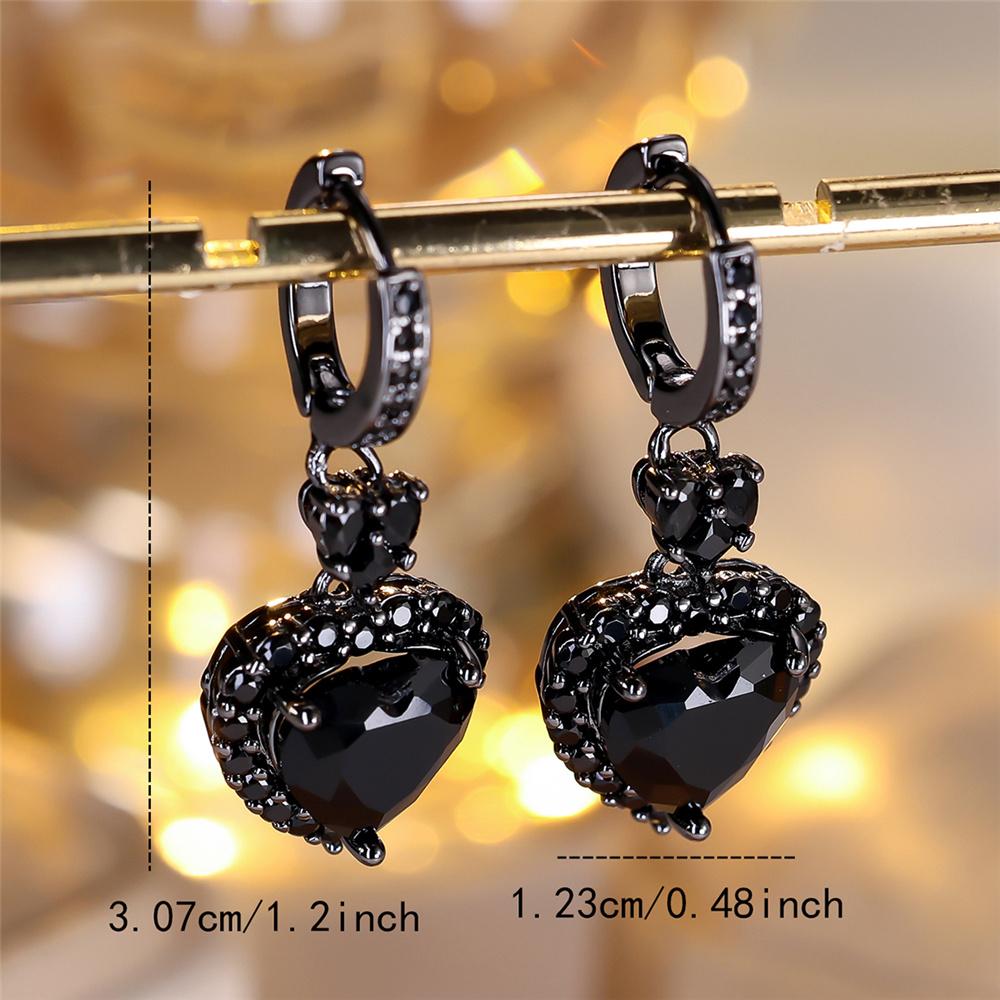 Charm Female Small Black Zircon Stone Heart Hoop Earrings Vintage Fashion Wedding  For Women