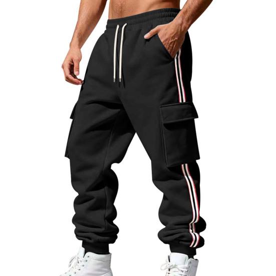 Men Winter Jogger Pants Drawstring Waist Gym Sweatpants Thickened Warm Cargo Pants Baggy Track Pants for Jogging Running Workout
