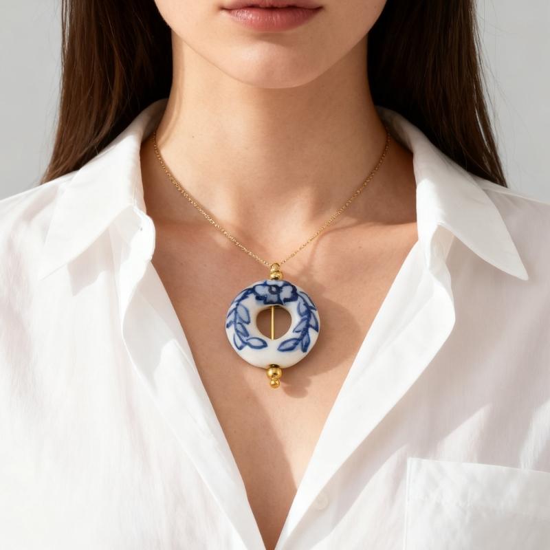 Accessori Orecchini Irregolari in Porcellana Blu Dipinta a Mano Acciaio Inossidabile Materiali per Artigianato