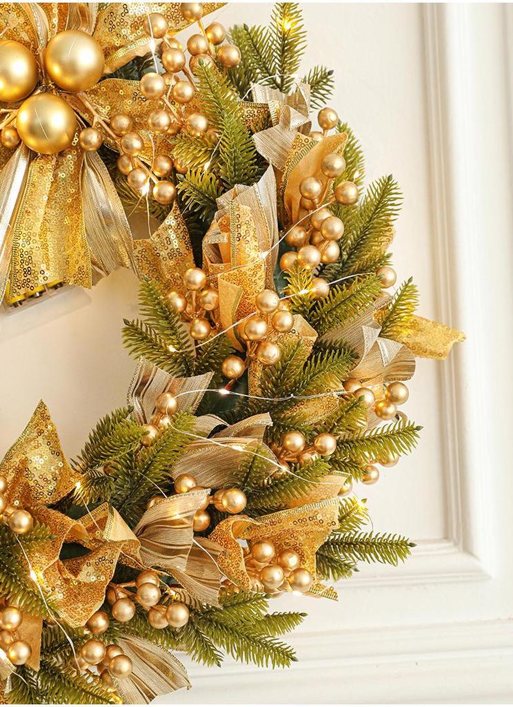 50CM Christmas Wreath with Bow and Vine Ornaments for Door Decoration