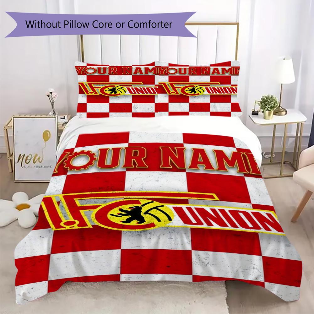 Benutzerdefinierter Name 1. FC Union Berlin Bettwäsche, Steppbett Set Bettbezug Kissenbezug Zuhause Geburtstagsgeschenk(1 Bettbezug + 2 Kissenbezüge, ohne Füllung)_xia