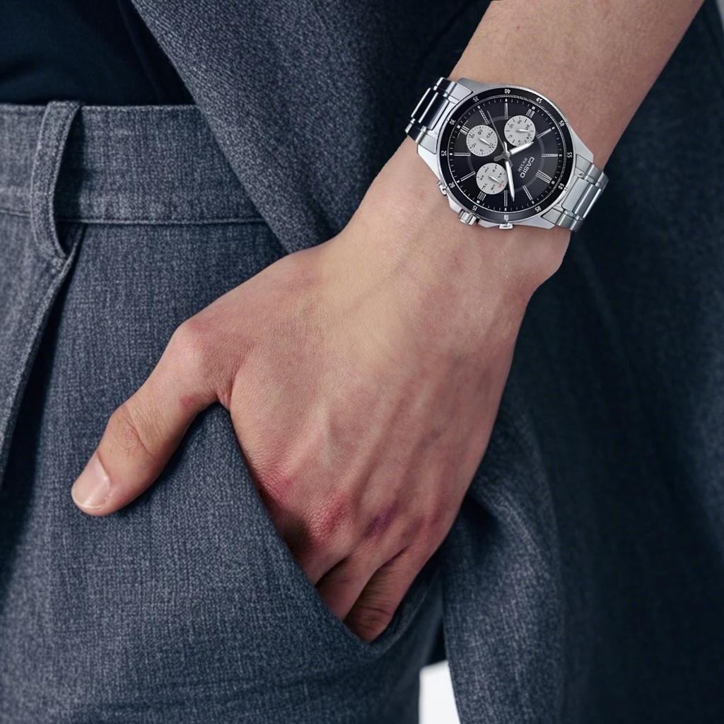CASIO Quartz Movement Stainless Steel Strap Watch Men's Watches Black Dial MTP-1374D-1A3V