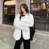 Lamb Wool Imitation Leather Coat Women's Winter New Thickened White Plush Top Cotton Jacket Round Neck