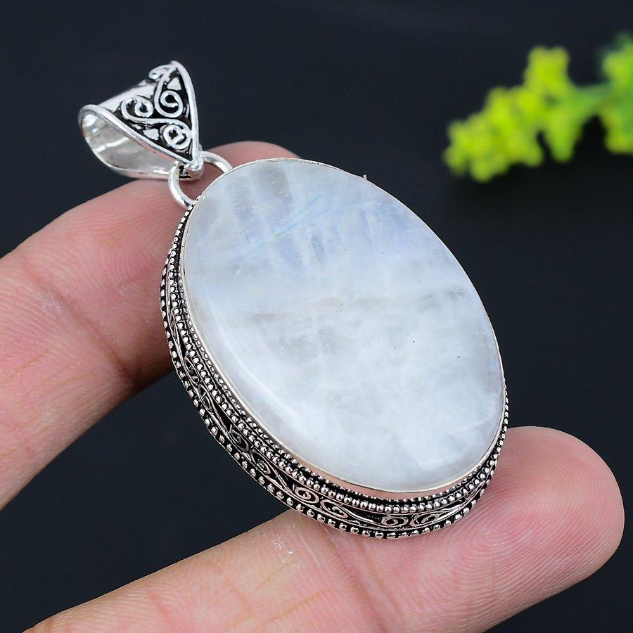 Pendentif Pierre de Lune Arc-en-ciel Fait Main en Argent Sterling 925 2,29" q0d08