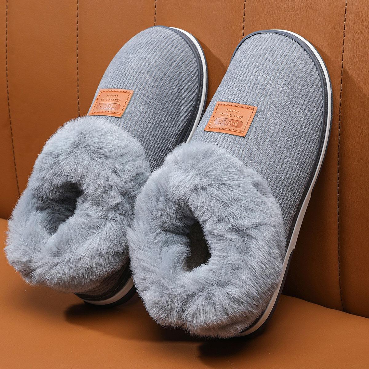 

Зимняя женская обувь, повседневная домашняя обувь для мужчин 2024, теплая хлопковая обувь для женщин, домашние плюшевые тапочки с подкладкой для женщин 46-47 серый