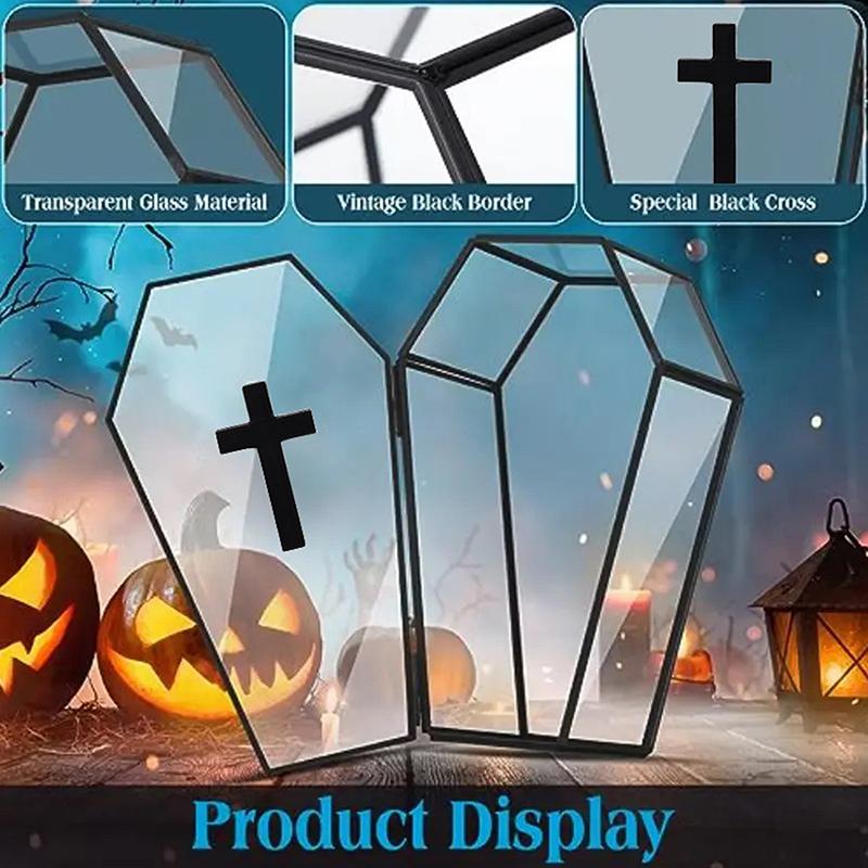 Halloween Cross Glass Coffin Box Gothic Jewelry Box With Lid Decorative Display Box Candy Storage Case Mini Vampire Treat Holder