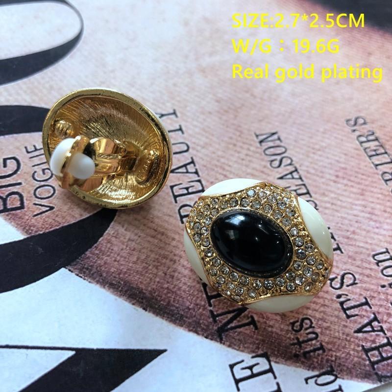 French Romantic Silver Needle Stud Earrings Electroplated Real Gold Stone Gemstone Enamel Glaze Ancient Stud Earrings