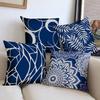 Blue Geometric & Floral Pattern throw pillow cover with short plush print for living room sofa decoration cushion cover