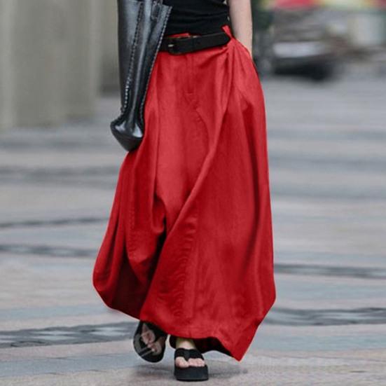 High Waist A-Line Ankle-Length Women Skirt Solid Color Office Maxi Skirt Female Clothing