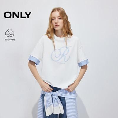 Women's Loose-Fit Faux Two-Piece Cotton T-Shirt