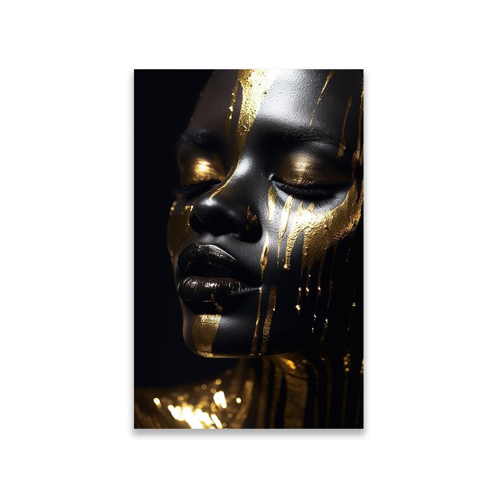 Black Girl Gold Makeup Wall Art Poster Modern Portrait Canvas Painting Elegant Black and Gold Face Art Prints Bedroom Decor