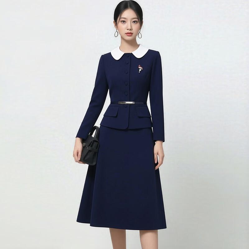 Tluoman Women's Doll Collar Business Suit Skirt Set