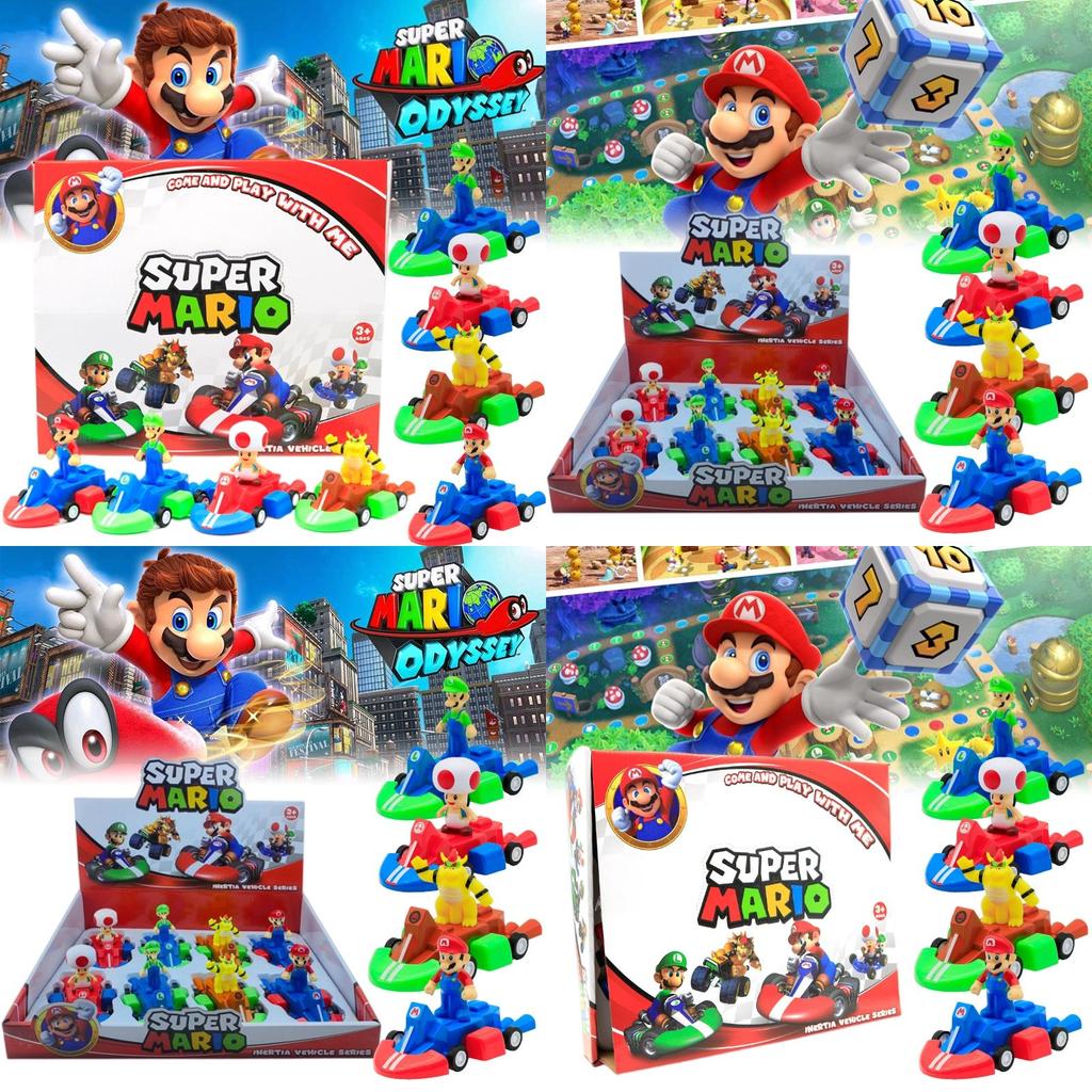 Super Mario Rückzieh-Kart Spielzeugmodell Displaybox Interaktives Rennauto für Kinder