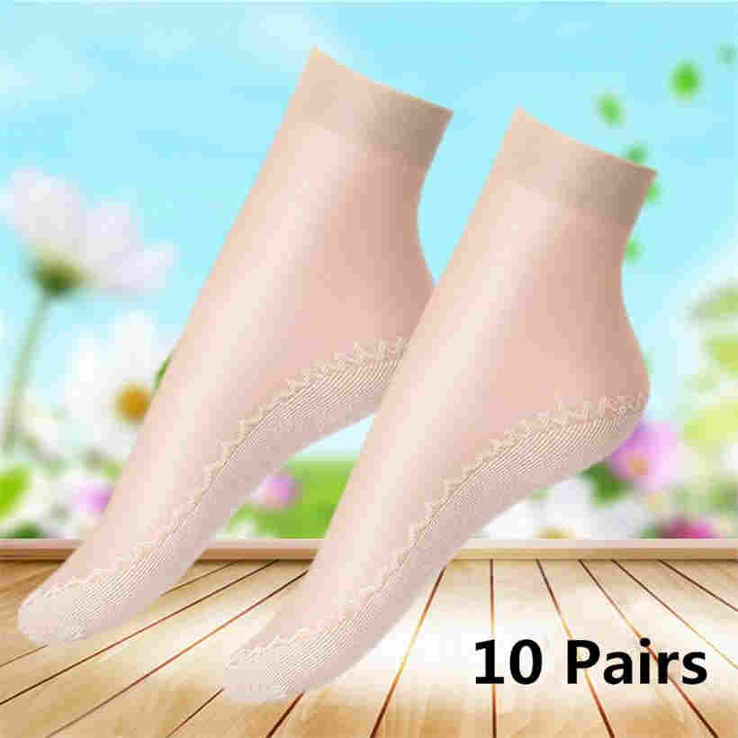 10 Pair Women Soft Socks Casual Non Slip Bottom Splice Transparent Ladies Thin Silk Socks
