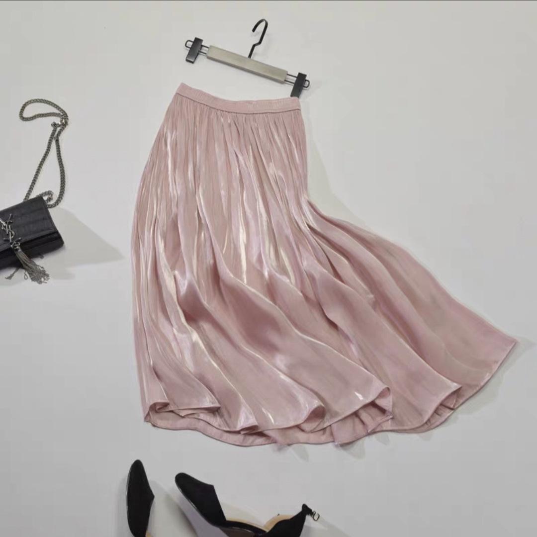 

Женская шелковистая юбка А-силуэта - новый летний стиль, удобная, стильная, облегающая, эластичная талия, средняя длина, большой размер One Size розовый