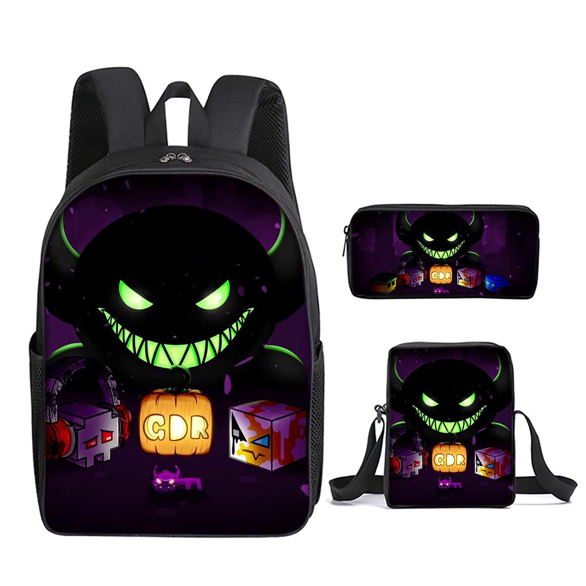 Klassiek Populair Geometry Dash 3D Geprint 3 stuks/Set leerling Schooltassen Laptop Dagrugzak Rugzak Schuin gedragen schoudertas Etui