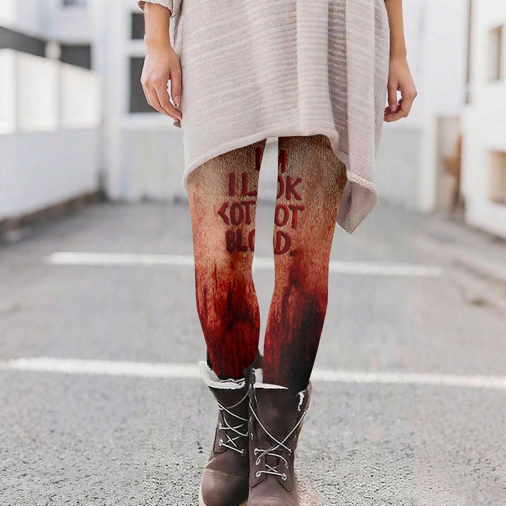 Damen Casual Mode Outdoor Halloween Bedruckte Slim Elastische Yogahose Cropped Hose