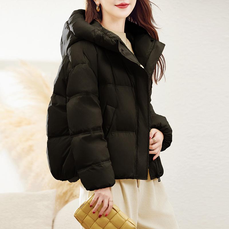 

Зимняя модная женская свободная пуховая куртка 2024 года - Маленький пух белой утки, Теплое пальто L1586 L: 130-145 lbs чёрный