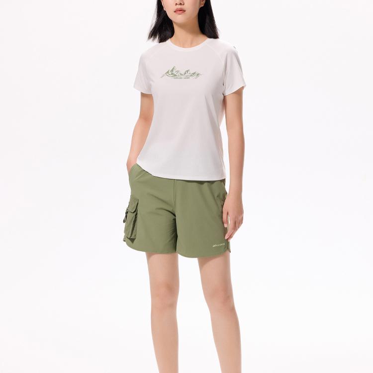 Anta Champion All-Weather Series Printed Letter Round Neck Pullover Short Sleeve T-Shirt Women Tops Smoke-Gray Pink 162330118-2