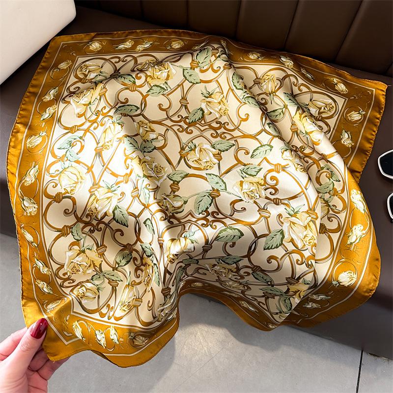 Simulation Silk Lady Korean Version 71 Small Square Scarf Spring and Summer New Printed Silk Scarf Versatile Decorative Scarf Thin Scarf Shawl