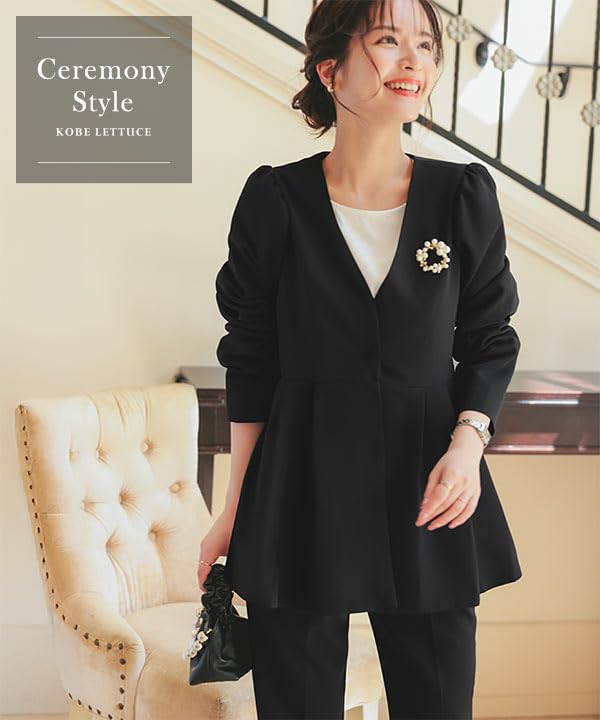 Suit Peplum tapered wide formal wear for suitable for entrance graduation and M Tapered Black [Kobe Lettuce] [Ceremony] 4-piece set jacket, pants,