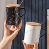 Nordic Ceramic Cup with Lid Spoon Marble Textured Large Capacity Mug Creative Personality Ins Office Water Cup