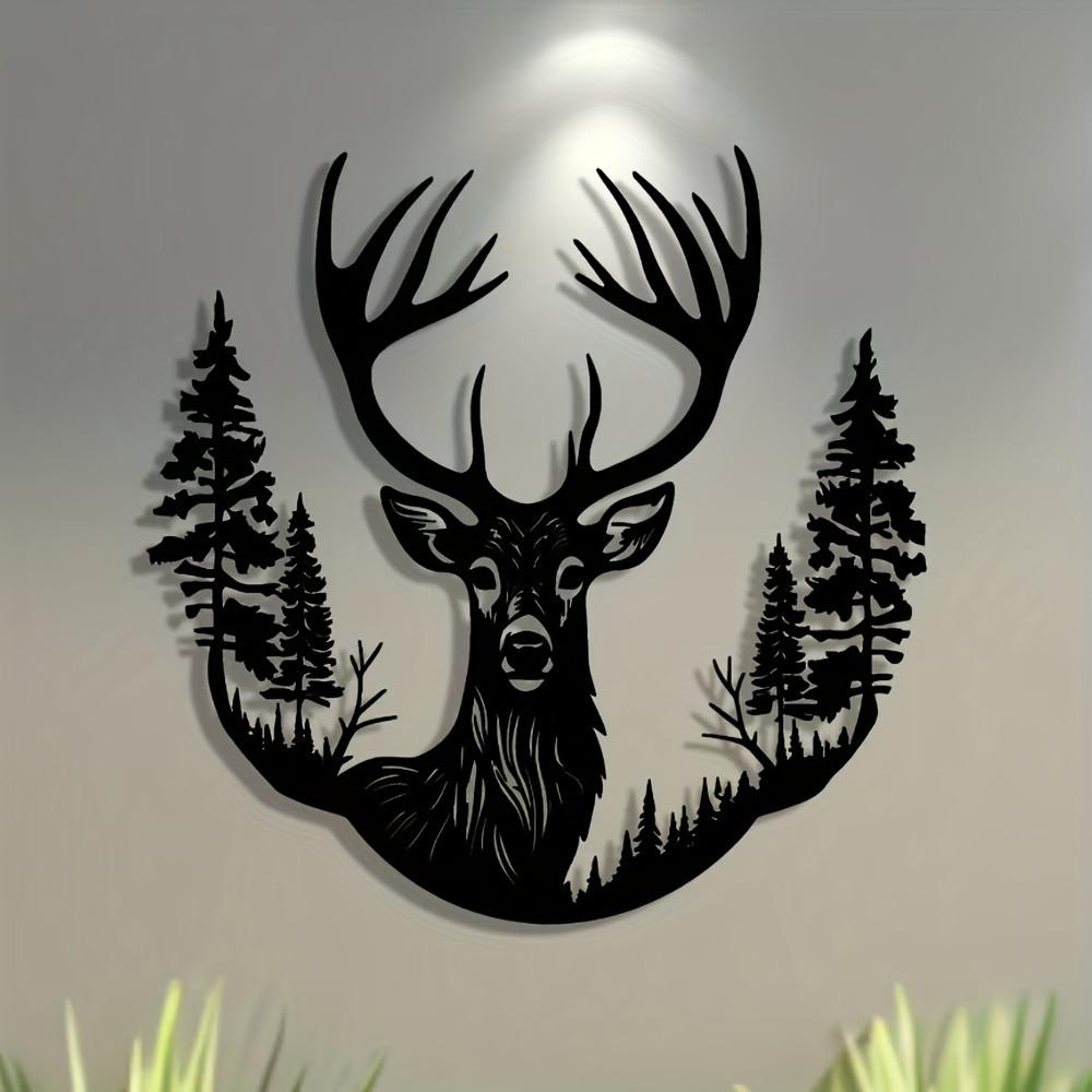 1pc Metal Deer Head Wall Art, Christmas Minimalist Plaque for Office Living Room Bedroom Patio Kitchen Garden Cafe Shop Lobby