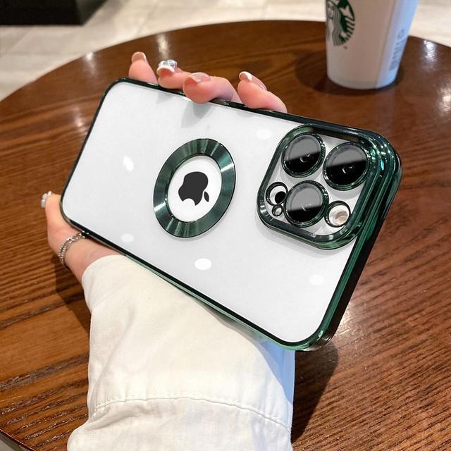 Luxury Logo Hole Soft Silicone Transparent Case For Iphone 14 13 12 11 Pro Max Xr Xs X 7 8 Plus Lens Protection Plating Cover