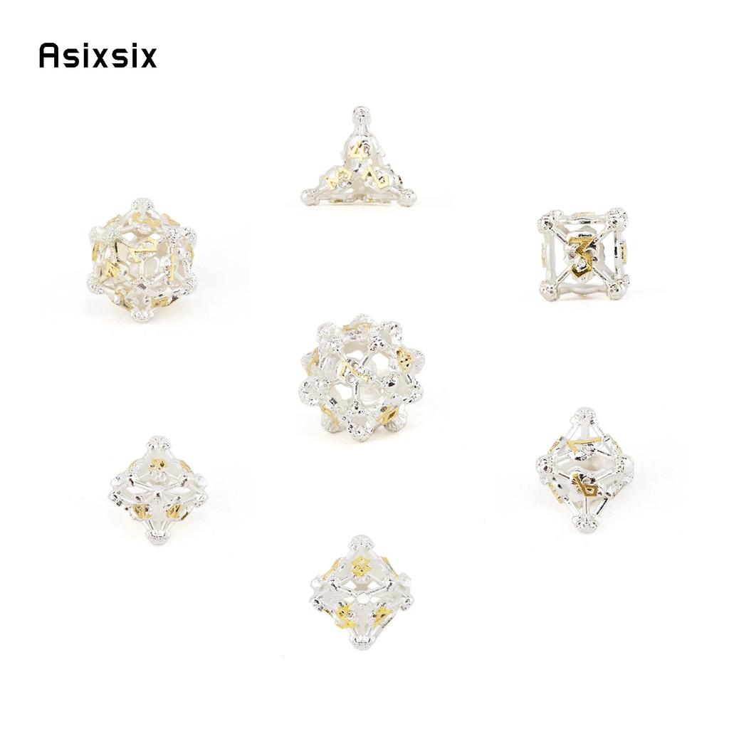 7 Pcs White Golden Skull Head Metal Dice Hollow Metal Polyhedral Dice Set Suitable for Role-Playing RPG  Board Game Card Game
