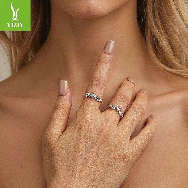 Yin Ziyun Pink Zircon Love Wings Ring & Bracelet, 925 Silver Dreamy Design, SCR874