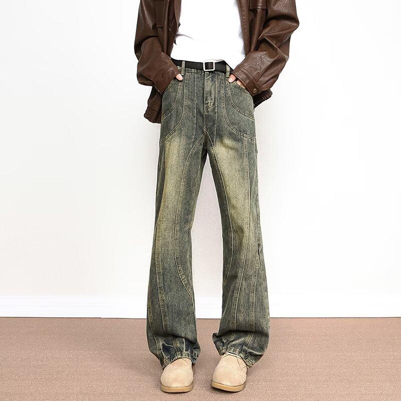 JYL Мужские джинсы Темно-синие Модные Свободные Прямые Уличный стиль Длинные Джинсовые XXL