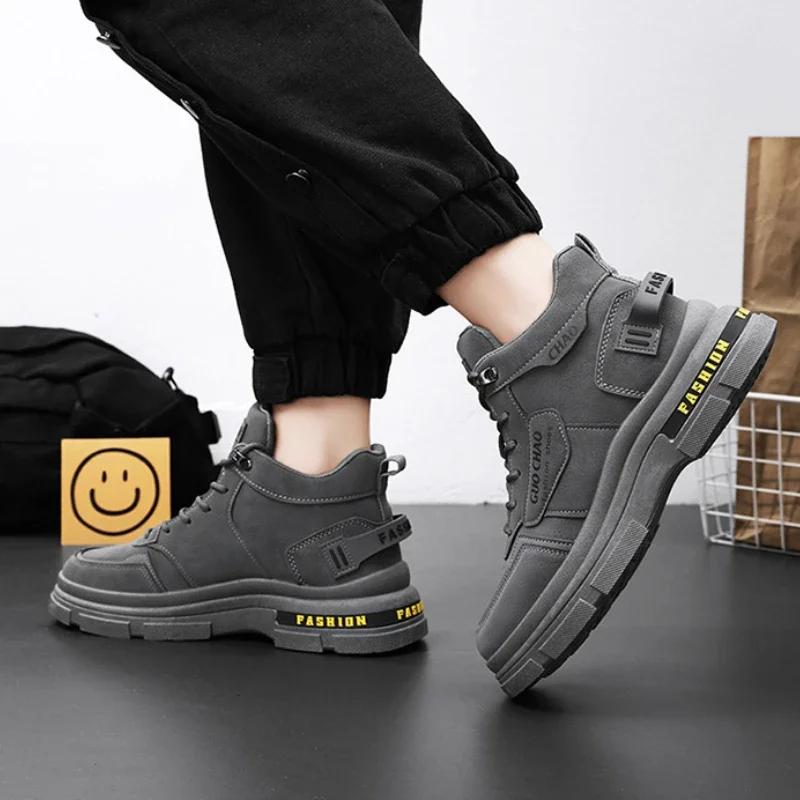 Mode 2024 Herren Plateau-Stiefel Mode Wüstenschuhe Neu Bequem Rutschfest Wanderschuhe High Top Allround-Arbeitsstiefel Bota Masculina