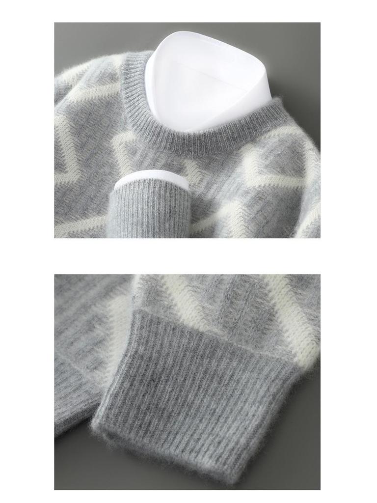 Men's Thick Wool Color Block Sweater - Casual Round Neck Knit Pullover for Autumn & Winter