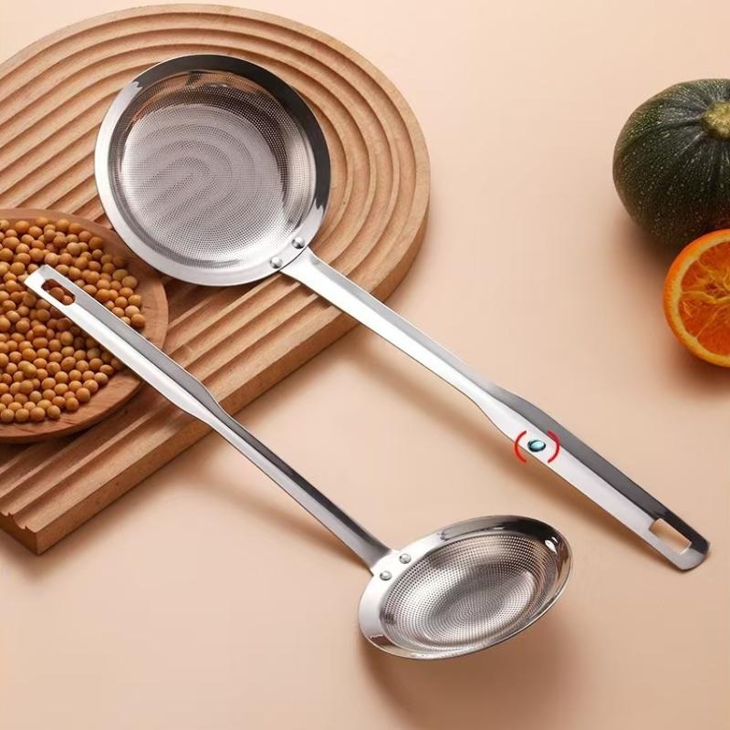 Stainless Steel Fine Mesh Fat Skimmer Spoon Strainer Fat Oil Skim Grease Foam Filter With Handle Kitchen Tool